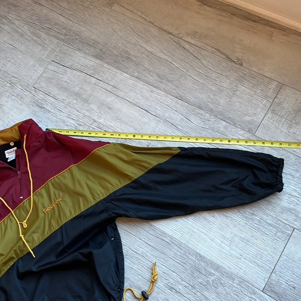 Vintage Reebok Sport Black Gold Maroon 1/4 Zip Pullover Jacket Windbreaker Men L